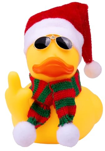 Mwmoeen Weihnachts Gummi Ente Auto Dekoration, Lustige Gummi Ente Auto Armaturenbrett Ornament mit Weihnachtsmütze, Schal und Sonnenbrille, Passend für Auto, Büro, Haus Dekoration, 8cm