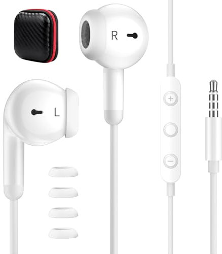 Wired Earbuds Earphones, 3.5mm Jack In-Ear Noise Cancelling Headset with Microphone HiFi Stereo Headphones Compatible with iPhone/iPad/iPod/Samsung/Huawei/Android,laptops Computer,MP3 Players,White