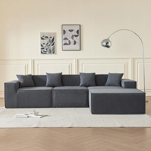 VASOENY 277 X 164 cm Modulares Ecksofa, Self Combination L förmiges Sofa aus Cordstoff, Modernes 3-Sitzer-Sofa mit Ottomane, kein Zusammenbau erforderlich