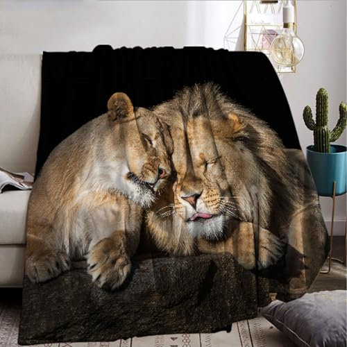 Löwe Decke,Löwe Kuscheldecke Wilde Tier Muster Wohndecke Wohndecke für Kinder Geschenk Couch Sofa Deko (B, 150x200cm)