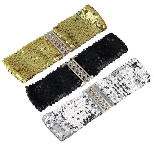 GTYHH 3 Stück Elastische Gürtel Für Damen, Glitzernde Gürtel Für Damen, Elastische Gürtel Mit Pailletten, Glitzernde Gürtel, Kostüm-Accessoire-Gürtel