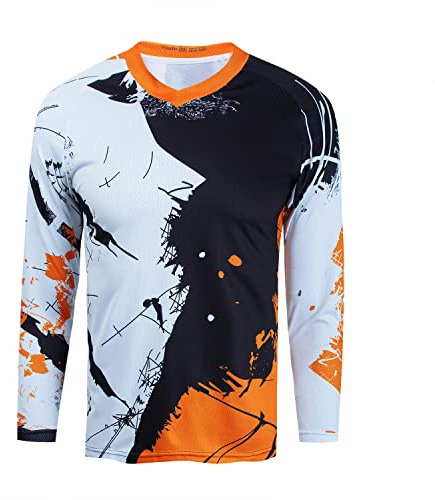 Kinder Radtrikot für Mountainbike Dirtbike Jungen Motocross Langarm Shirts Downhill Shirt Mädchen Fahrradfahren Biker Rennbekleidung Schwarz/Orange Größe XS