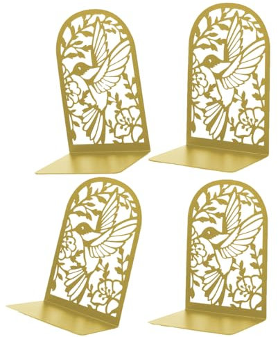 Deefongo Buchstütze 4 Stück, Buchstützen Metall Gold, Bücherstütze Bücherhalter für Regal, Goldene Buchstützen für Kinderbücher, Büro, Schule & Bibliothek