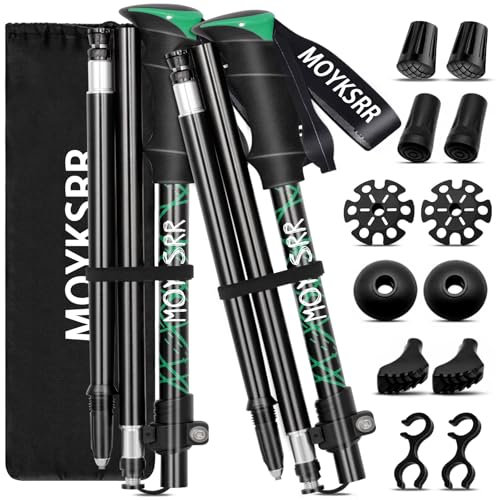 MOYKSRR Bâtons de Randonnée, 2 PCS Baton de Marche Pliable, Antidérapant Ultraléger Bâton de Marche Télescopique Retractable avec 5 Paires de Tampons en Caoutchouc pour Le Conditionnement du Trekking