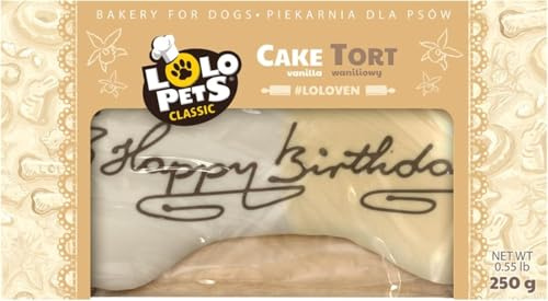 Dog Birthday Cake – Edible Bone-Shaped Treat with Natural Ingredients – Safe Colours – Handmade Decorations – Gift for All Dog Breeds & Sizes (250g, Happy Birthday Vanilla)