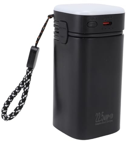 HELEVIA Power Bank 20000mah Large Capacity PD 22.5W Fast Charging Portable Power Bank with Built in Cable 3 Levels Brightness Camping Light 4 Outputs, for Travel, Camping