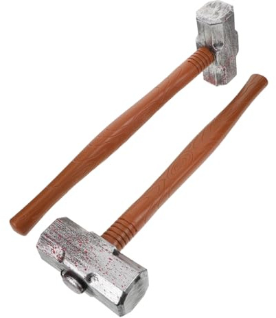HAKIDZEL 2pcs Realistic Plastic Hammer Prop for Safe Rounded Edges Simulation for Halloween Cosplay Party Role-playing Games Multitheme Costume Accessory