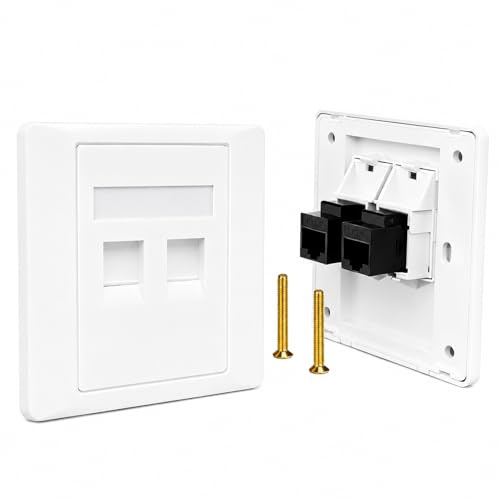 Cat6 Ethernet Wall Socket Double RJ45, Dual Port Network Faceplate, Gigabit LAN Wall Plate with Keystone Jack, Standard Size Easy Install for Home Office Broadband (White)