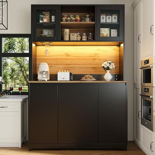 Kebnor Taquillas de Cocina (120 × 40 × 180 cm), aparadores, armarios de Cocina con Puertas acrílicas e iluminación LED