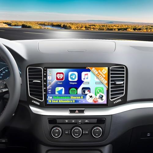 8 Core 6+128G Autoradio für Volkswagen Sharan II 7N Seat Alhambra II mit Carplay Android Auto, 9'' Touchscreen Radio mit Intelligent Voice Bluetooth WiFi GPS FM/RDS 36EQ SWC+Rückfahrkamera