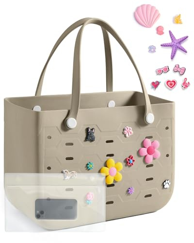 bagsmart Strandtasche aus Gummi, Wasserdichte Lochförmige Handtasche Tragetaschen Shopper Tasche Einkaufstaschen für Reisen Camping Strand Pool Fitnessstudio Shopping
