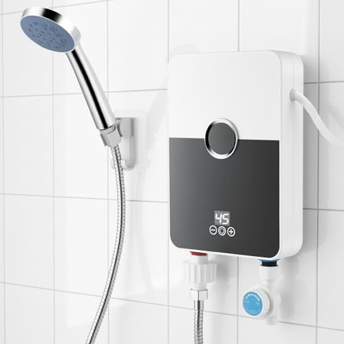 Eirolace Calentador Instantáneo de Agua Eléctrico 6000W con Ducha, Mini Termo Eléctrico de Bajo Fregadero con Pantalla Táctil LED para Cocina y Baño, Clase A, Acero Inoxidable