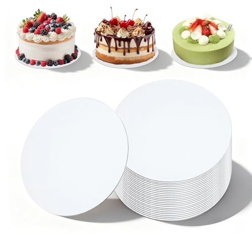 20 PCS Round Cake Boards, 10 Inch Cake Board White 3mm Thick Food-Grade Cakes Plate Matt Cakes Drum Reusable Sturdy Circles Cardboard Base for Baking Decorating and Display