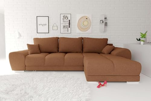 99rooms Antalya Ecksofa Polsterecke Eckcouch Strukturstoff Neve Rostfarben, mit Ottomane Rechts, mit Schlaffunktion