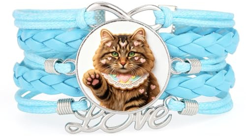Cookies Cat Gewebter Anhänger, Verstellbares Geflochtenes Lederarmband Mit | Mehlschicht,Armband,Handgefertigt,Geschenk,Bangle,Accessoire,Freundin,Liebhaber,Ethnisch,Freundschaft,Geburtstag,Weihnachten