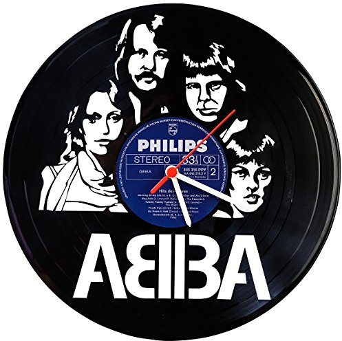 GRAVURZEILE Wanduhr aus Vinyl - ABBA Upcycling Design - Handmade Vintage-Uhr - Wanddekoration im Retro-Design für Musikfans - Geschenk für Sie & Ihn - Made in Germany