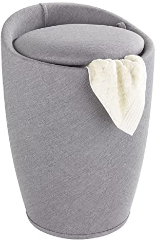 WENKO Hocker Candy Light Grey Leinenoptik, mit Wäschesack, Wohnhocker, Badhocker, Wäschesammler mit abnehmbarem Wäschesack