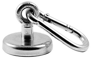 Magnetastico® | Neodymium Eyebolt-Carabiner Magnet N35 42 mm Ø | Holding Force 68 kg | Strong & Powerful Neodymium Pot Magnet snap Hook with Eye, Loop & galvanised | Magnetic karabiner Eyebolt