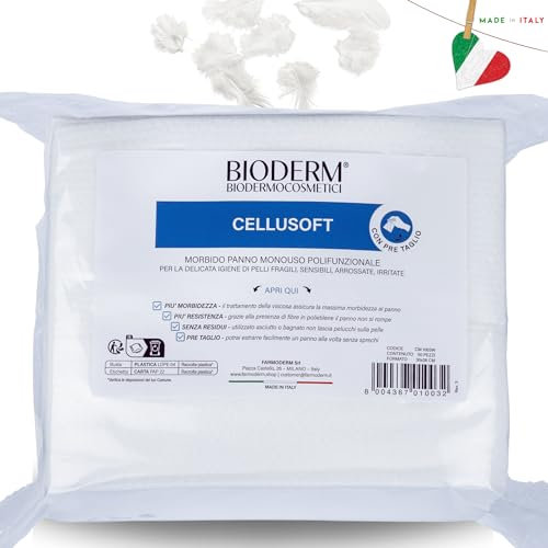 BIODERM Cellusoft - Morbido Panno Monouso Polifunzionale in Viscosa e Poliestere - Salviette Multiuso per la delicata igiene di pelli sensibili ed arrossate di anziani, bambini - 30x38cm (50 pezzi)