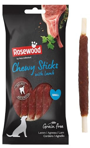 Rosewood Chewy Sticks Agneau Petit – Bâtonnets à mâcher pour Chien à l’Agneau et Peau de bœuf, favorisent Les Soins dentaires, sans céréales ni Gluten, sans additifs artificiels, 72 g