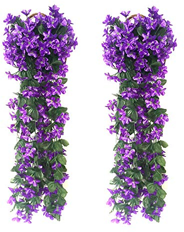 duisoad 2 Stück Hängenden Künstlich Veilchen,Künstliche Blumen Veilchen Girlande Kranz Simulation Silk Blume Rattan für Ihr Zuhause, Hochzeiten, Garten, zur Dekoration - violett