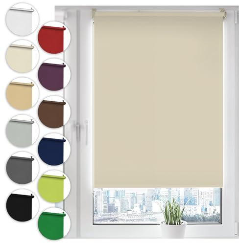 Sonello Estor Opaco sin perforación 60cm x 210cm Crema, Persiana Enrollable Blackout para Puertas y Ventanas con Cadena, Persianas Enrollable para fijación sin taladrar con Clip, protección Visual