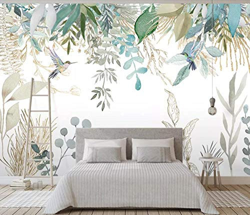 Papier Peint 3D Plante Tropicale, Feuilles, Fleurs Et Oiseaux Moderne Papier Peints Intissé Décoration Murale Home Decor Art 350cmx250cm