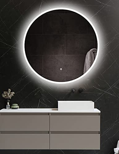 ApeJoy Badspiegel 80cm Rund Led Beleuchtung, Wandspiegel mit Touch Schalter Licht Wechsel 2700-6500K Warmweiß-Kaltweiß-Neutral Memory Funktion [Energieklasse F]