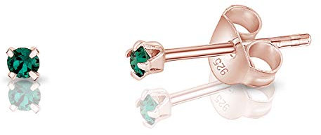 Orecchini Verdi - Orecchini Punto Luce Oro - Orecchini Donna Oro Rosa con Brillantini di Vero Cristallo 2 mm - Punto Luce Orecchini Verde Smeraldo - Orecchini Smeraldo - Orecchini Piccoli Oro Rosa