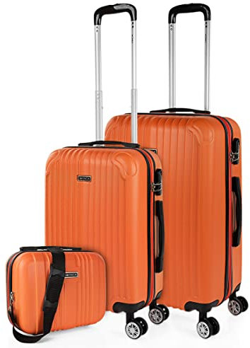 ITACA - Juego De Maletas De Viaje Rígidas Set Maletas De Viaje Ligeras Pack Maletas Viaje. Conjunto Maletas De Viaje con Candado de Combinacion, Mandarina