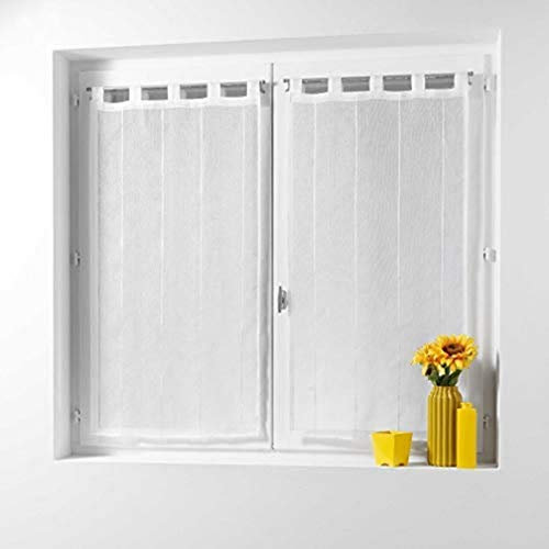 Douceur d'Intérieur, Paire de Voilages à Passants (2 x 45 x 90 cm) Linahe Blanc, Voile Sablé Fils Chenille