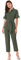 Allegra K Women's Short Sleeve Coverall Button Up Tie Waist 100% Cotton Cargo Jumpsuit with Pockets Green L