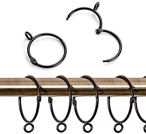 Exporee 20 Stück Gardinenringe, Metall Vorhangringe öffnen und schließen Hängehaken für Vorhänge und Stangen, 50 mm Innendurchmesser (Schwarz)