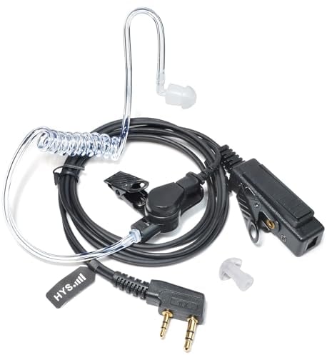 HYS Covert Acoustic Tube Earpiece PTT Mic Security Bodyguard Headset Compatible with 2 Pin Kenwood Baofeng BF-888S UV-5R Kenwood Walkie Talkie (1 Pcs)