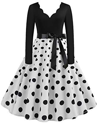 EFOFEI Femme Robe à Carreaux Robe à Col Rond Robe en Col Carré Rétro Robe Col Coeur Mancheron Blanc L