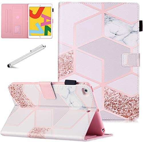 FANCITY Schutzhülle für Apple iPad Mini 5 Mini 4 Mini 3 2, Smart Wake Wake Sleep Stand Case Soft PU Leder Schutzhülle mit Kartenfach Stifthalter für Apple iPad Mini 1 2 3 4 5 - Gold Marble