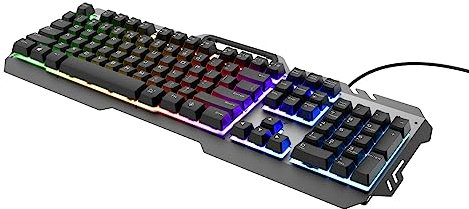 Trust Gaming GXT 853 Esca NL/US Metal Keyboard con Rainbow LED - Diseño de Teclado QWERTY holandés, Teclado de EE. UU. - USB Plug & Play, PC/Ordenador portátil