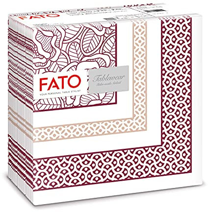 Fato, Trockene Papierservietten, Airlaid, Textileffekt, Packung mit 50 Servietten, Größe 40x40 gefaltet in 4, Granatrotes Bouquet-Muster