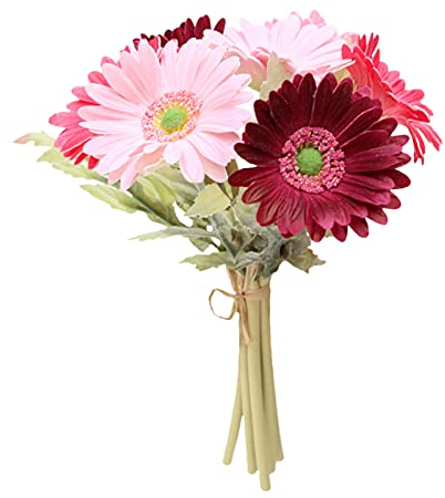YQYAZL Künstliche Gerbera-Blume, einzelner Stiel, Blumenstrauß, Kunststoff, Seide, künstlich, dekorativ, für drinnen und draußen, Haus, Garten, Büro, Hotel, Hochzeit, Party, Weinrot-Rosa