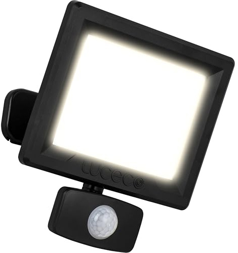 Luceco Outdoor Security LED Floodlight with PIR Motion Sensor for Driveways, Walkways and Gardens, Fit & Tilt Multi-Positioning, Exterior Lighting, Essence, Black, IP65, 30W, 3150lm, 4000K, EFLD30B40P