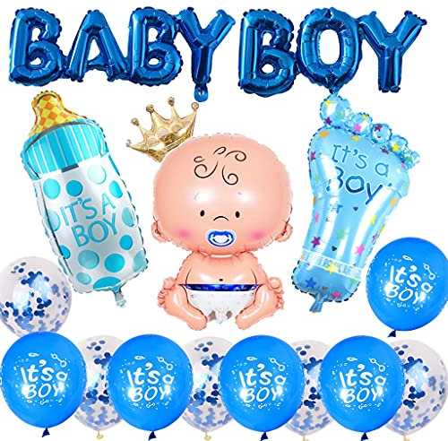 Babyparty Deko Junge, Baby Shower Dekoratione Jungen, It's A Boy Luftballons Blau, Baby Dusche Party Deko, XXL Folienballon als Geschenk zur Geburt eines Jungen …