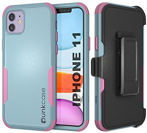 Punkcase for iPhone 11 Belt Clip Holster Case [Patron Series] 4-1 Rugged & Protective Multilayer Phone Cover W/Integrated Kickstand for iPhone 11 (5.8) (2019) [Mint-Pink]