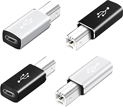 YACSEJAO USB C to USB B Adapter 4-Pack USB C Female to Printer Male Converter Adapter Compatible with MIDI,Printers,Electric Piano and Synthesizers Devices