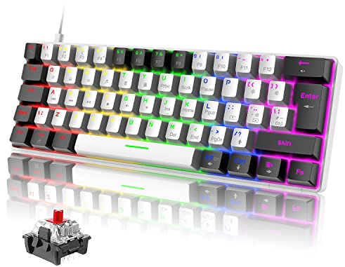 ZIYOU LANG T61 Portable 60% Gaming Mechanische Tastaturen mit Rote Schalter,19 Rainbow Light up Keyboard, UK Layout USB-C Kabel Mini Kompakte 62 Tasten Anti-Ghosting für PC Mac PS4 Xbox-Weiß & Schwarz