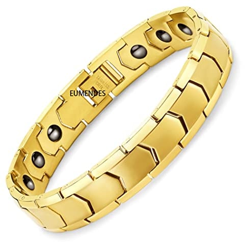 Magnetisches Armband,Herren Magnetarmband, Titan Stahl Magnettherapie Armband, Voll Magnetisches Armband mit 18 Magneten,Statische Elektrizität Entfernen, (Goldenes Magnetarmband)