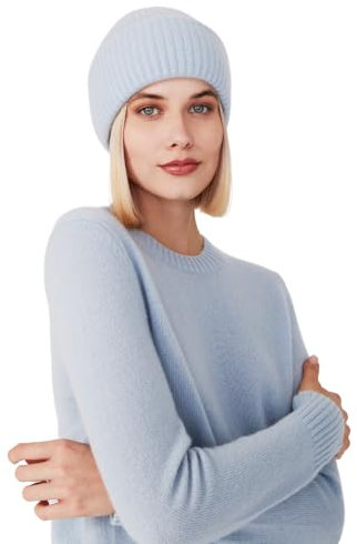 Style & Republic Kaschmir Mütze-Beanie Damen aus 100% Cashmere - Dein kuscheliger Premium Beanie für stilvolle Herbst- & Winter-Momente - Pastelblau
