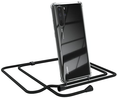 EAZY CASE Handykette kompatibel mit Huawei P30 Pro Handyhülle mit Umhängeband, Handykordel mit Schutzhülle, Silikonhülle, Hülle, Stylische Kette, Schwarz - Clips Schwarz