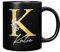 Personalised Letter K Floral Mug Initial with Name, Customised Gift, Gold Effect Printed Letter, NOT Metallic - Ceramic Coffee Cup for Men or Women, Extra Large and Giant Mug, 11oz Black Mug