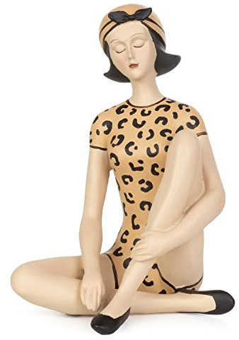 Moritz Deko-Figur Badenixe im Leoparden Badeanzug sitzend Maritime Deko aus Polyresin Dekorations Idee Standdeko Badzimmer Statue Skulptur