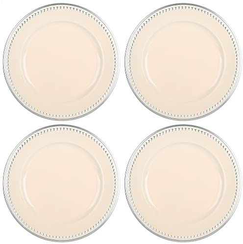 com-four® 4x Platzteller Vintage cremeweiß mit Motivrand - Wiederverwendbare Unterteller - Tischdekoration für Hochzeit und andere Anlässe - Ø 33 cm
